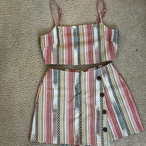 Striped Crop Top and Skirt Set